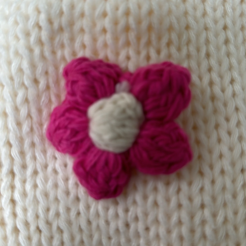 New Chunky Natural Color With Fuchsia Flower Embroidered Cardigan Sweater Size M - Picture 4 of 4